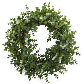 18" Faux Eucalyptus Double Ring Wreath with Twig Base