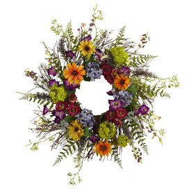 24" Faux Spring Garden Wreath with Twig Base