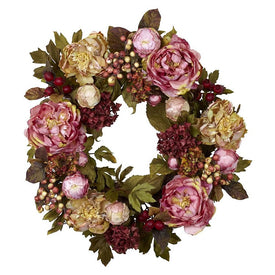 24" Faux Peony Hydrangea Wreath