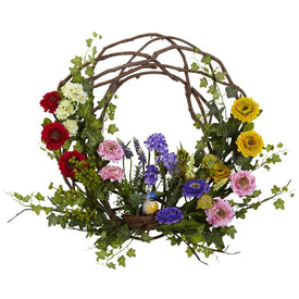 22" Faux Spring Floral Wreath