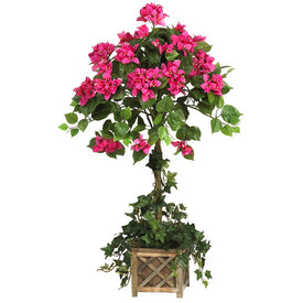 34" Faux Bougainvillea Topiary with Wood Box
