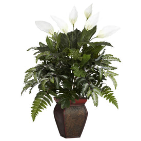 Mixed Greens & Spathyfillum with Decorative Vase Silk Plant