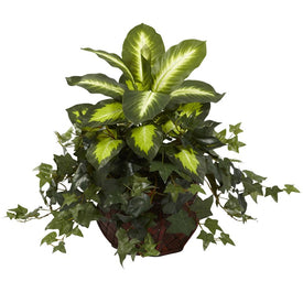 20" Faux Dieffenbachia & Ivy with Decorative Planter