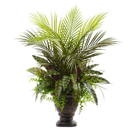 27" Faux Mixed Areca Palm, Fern & Peacock with Planter