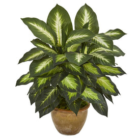 18" Faux Dieffenbachia Plant in Ceramic Planter