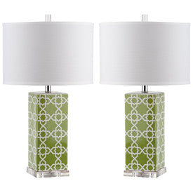 Quatrefoil Two-Light Table Lamps Set of 2 - Green