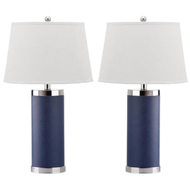 Leather Two-Light Column Table Lamps Set of 2 - Navy