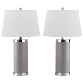 Leather Two-Light Column Table Lamps Set of 2 - Gray