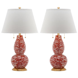 Color Swirls Four-Light Glass Table Lamps Set of 2 - Orange/White