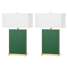 Joyce Two-Light Faux Woven Leather Table Lamps Set of 2 - Dark Green