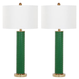 Ollie Two-Light Faux Alligator Table Lamps Set of 2 - Dark Green