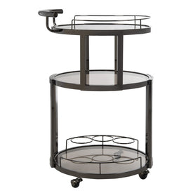 Rio Three-Tier Round Bar Cart And Wine Rack - Gun Metal/Tinted Glass