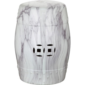 Jade Swirl Garden Stool - White/Black Marble Finish