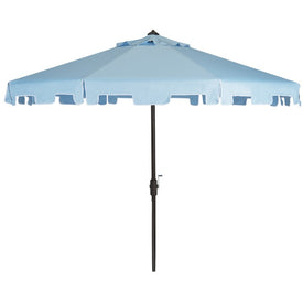 UV-Resistant Zimmerman 9 Ft Crank Market Push Button Tilt Umbrella with Flap - Blue - OPEN BOX