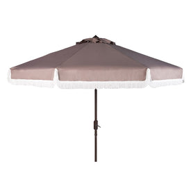Milan Fringe 9 Ft Crank Outdoor Push Button Tilt Umbrella - Gray/White