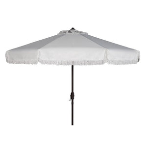 Milan Fringe 9 Ft Crank Outdoor Push Button Tilt Umbrella - White