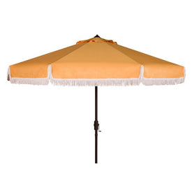 Milan Fringe 9 Ft Crank Outdoor Push Button Tilt Umbrella - Yellow with White Trim
