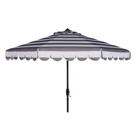 Maui Single Scallop Striped 9 Ft Crank Push Button Tilt Umbrella - Gray/White