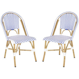 Salcha Indoor/Outdoor French Bistro Stacking Side Chairs Set of 2 - Blue/White/Light Brown