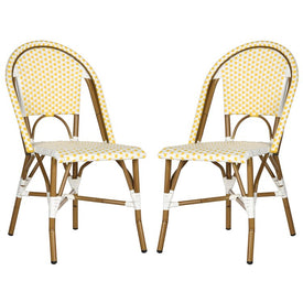 Salcha Indoor/Outdoor French Bistro Stacking Side Chairs Set of 2 - Yellow/White/Light Brown