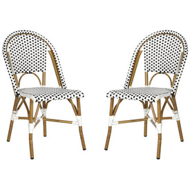 Salcha Indoor/Outdoor French Bistro Stacking Side Chairs Set of 2 - Black/White/Light Brown
