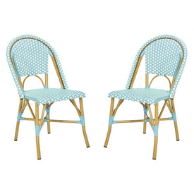 Salcha Indoor/Outdoor French Bistro Stacking Side Chairs Set of 2 - Teal/White/Light Brown