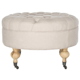 Clara Tufted Round Ottoman - Taupe/Pickled Oak