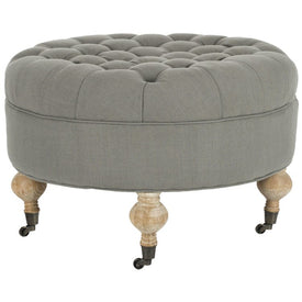 Clara Tufted Round Ottoman - Granite/Pickled Oak