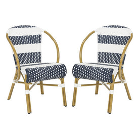 Sarita Striped French Bistro Stacking Side Chairs Set of 2 - Navy/White