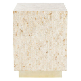 Juno Rectangle Mosaic Side Table - Multi Beige/Gold