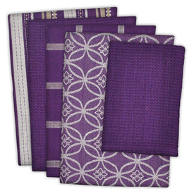 DII Assorted Eggplant Dish Towels and Dish Cloth Set of 5