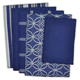 DII Assorted Nautical Blue Dish Towels and Dish Cloth Set of 5