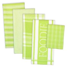 DII Assorted Lime Foodie Dish Towels and Dish Cloth Set of 5