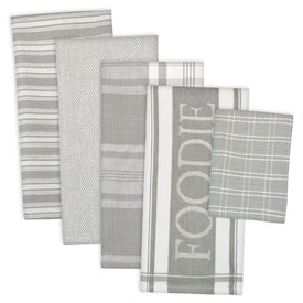 DII Assorted Light Gray Foodie Dish Towels and Dish Cloth Set of 5