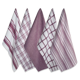 DII Assorted Wine Woven Dish Towels Set of 5
