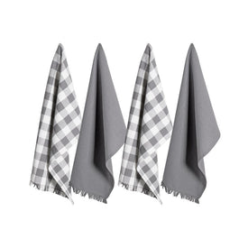 DII Assorted Gray Heavyweight Fringed Dish Towels Set of 4