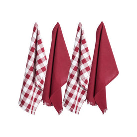 DII Assorted Wine Heavyweight Fringed Dish Towels Set of 4