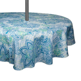 DII Blue Watercolor Paisley Print 60" Round Outdoor Table Cloth with Zipper