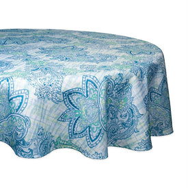 DII Blue Watercolor Paisley Print 60" Round Outdoor Table Cloth