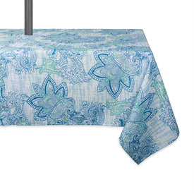 DII Blue Watercolor Paisley Print Outdoor 120" x 60" Table Cloth with Zipper
