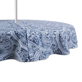 DII Blue Paisley Print 60" Round Outdoor Table Cloth with Zipper