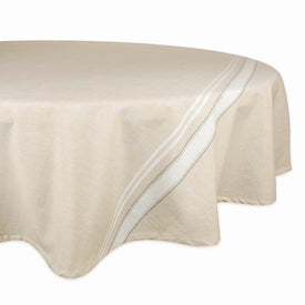 DII White French Stripe 70" Round Tablecloth