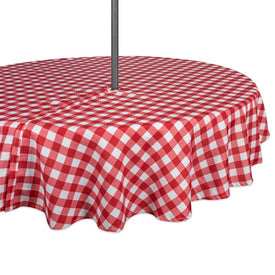 DII Red Check 60" Round Outdoor Table Cloth with Zipper