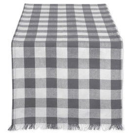 DII Gray Heavyweight Check Fringed 72" x 14" Table Runner