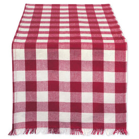 DII Wine Heavyweight Check Fringed 72" x 14" Table Runner