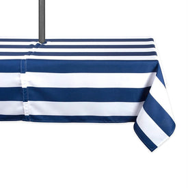 DII Nautical Blue Cabana Stripe Outdoor 120" x 60" Table Cloth with Zipper