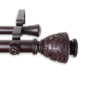 Verona Double Curtain Rod 1" Diameter x 160" - 240" Long - Mahogany