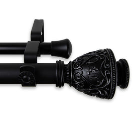 Verona Double Curtain Rod 1" Diameter x 48" - 84" Long - Black