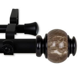 Marbella Double Curtain Rod 1" Diameter x 48" - 84" Long - Black