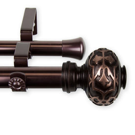 Cleopatra Double Curtain Rod 1" Diameter x 28" - 48" Long - Bronze